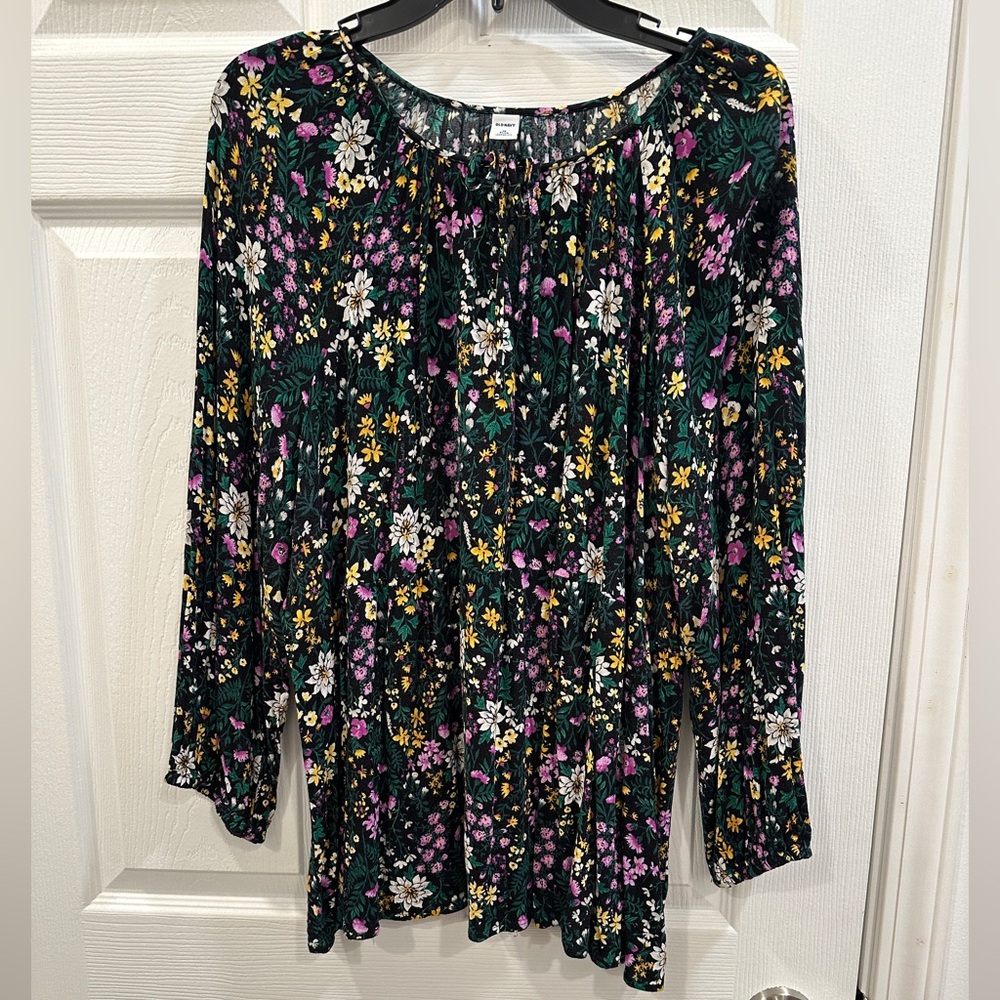 Old Navy long sleeve floral romantic whimsy blouse size 1X EUC